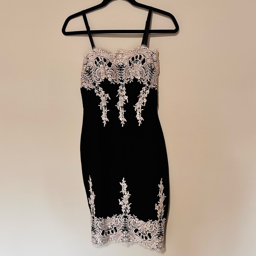 Elegant Black and White Lace Dress